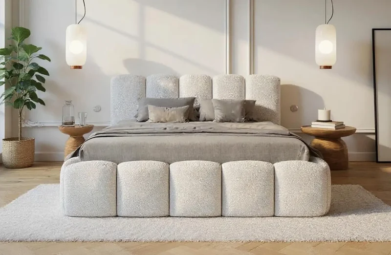 Lit Coffre avec Tête de Lit NUBIA Blanc cassé - 140 à 180 cm