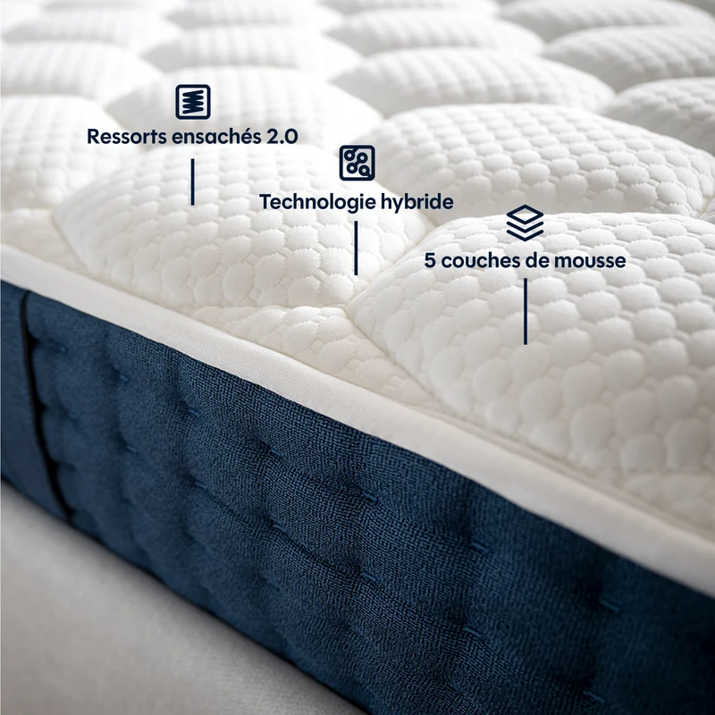 Pack Matelas hybride premium Jade - mémoire de forme + 2 oreillers
