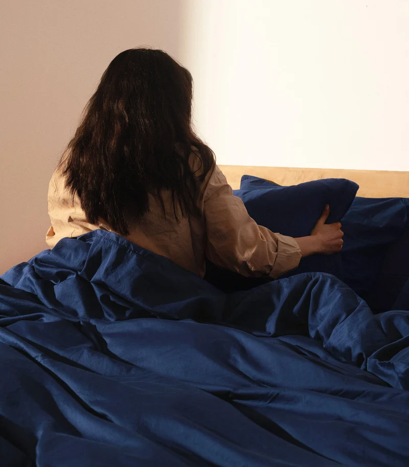 Drap housse en satin de coton - Bleu meltem