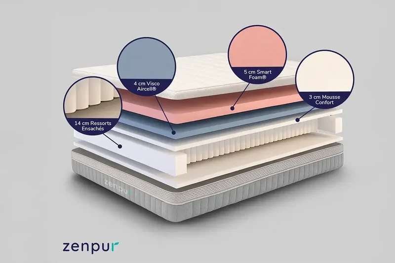 Matelas Elite Hybride Haut de Gamme ZenPur® - 140 x 190 cm