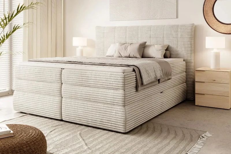 Lit Coffre Box Spring PALERMO avec Matelas à Ressorts Intégré