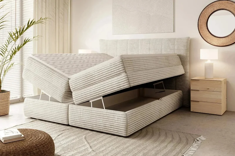 Lit Coffre Box Spring PALERMO avec Matelas à Ressorts Intégré