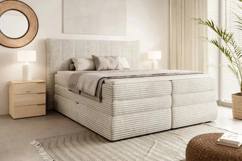 Lit Coffre Box Spring PALERMO avec Matelas à Ressorts Intégré