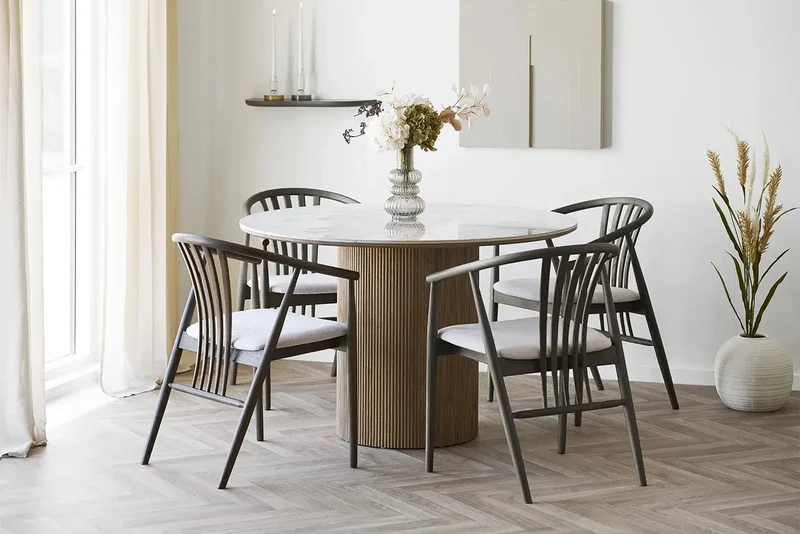 Table Ronde plateau en Céramique ATHENS pour salle à manger - 140x140 cm