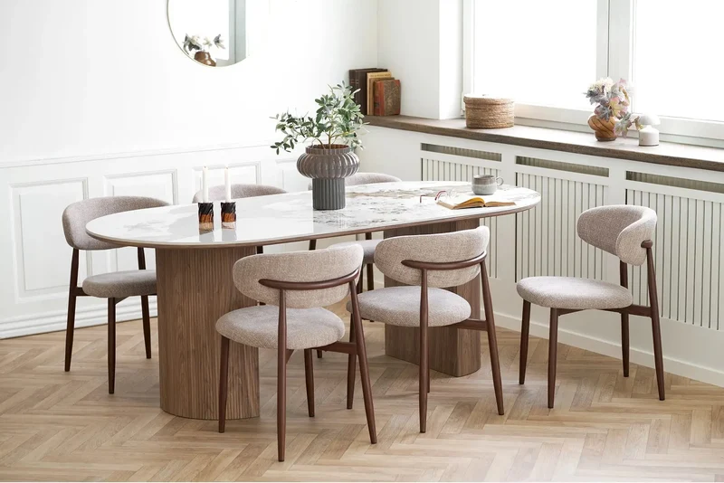Table à Manger Ovale ATHENS Céramique Blanc Marron - 210 x 100 cm