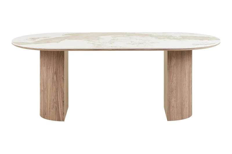 Table à Manger Ovale ATHENS Céramique Blanc Marron - 210 x 100 cm