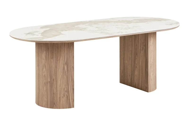 Table à Manger Ovale ATHENS Céramique Blanc Marron - 210 x 100 cm