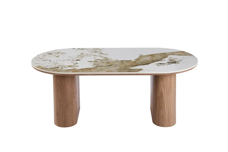 Table Basse Ovale en Pierre Brillante AVORA Beige - 120 x 60 cm