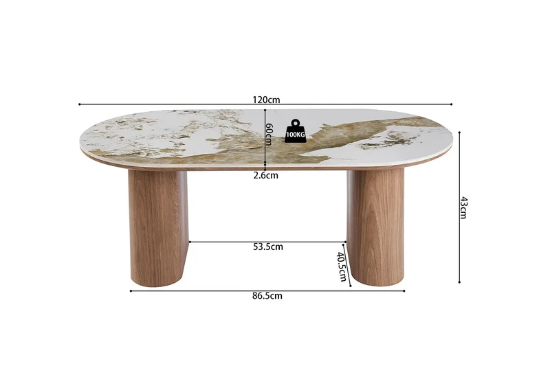 Table Basse Ovale en Pierre Brillante AVORA Beige - 120 x 60 cm