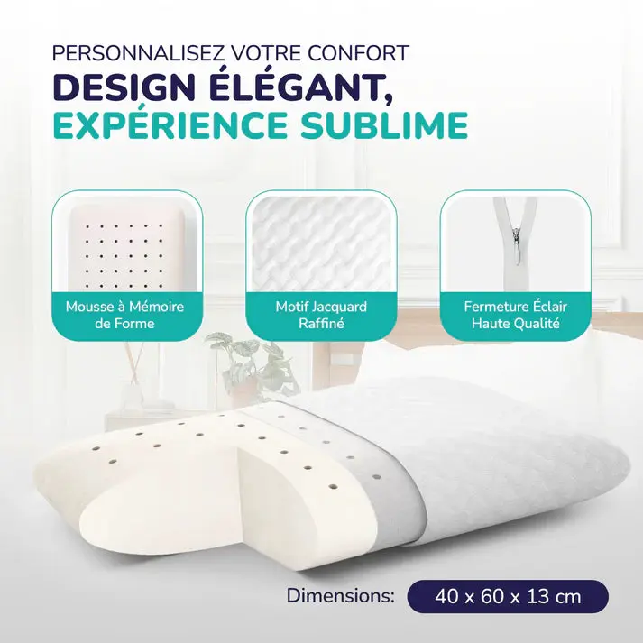 ZenPur - Oreiller Cervical Ergonomique "Mi-Ferme" en Mousse à Mémoire de Forme et Anti-Acariens