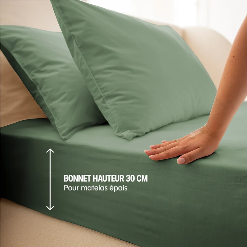 Drap housse percale lavée - 8 coloris au choix