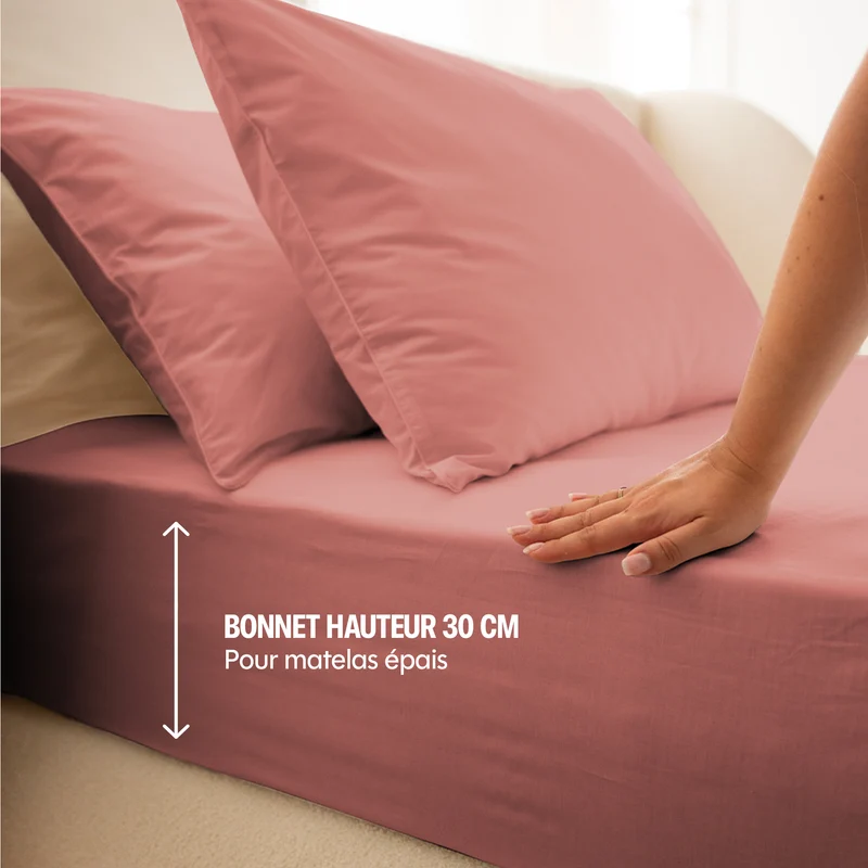 Drap housse percale lavée - 8 coloris au choix