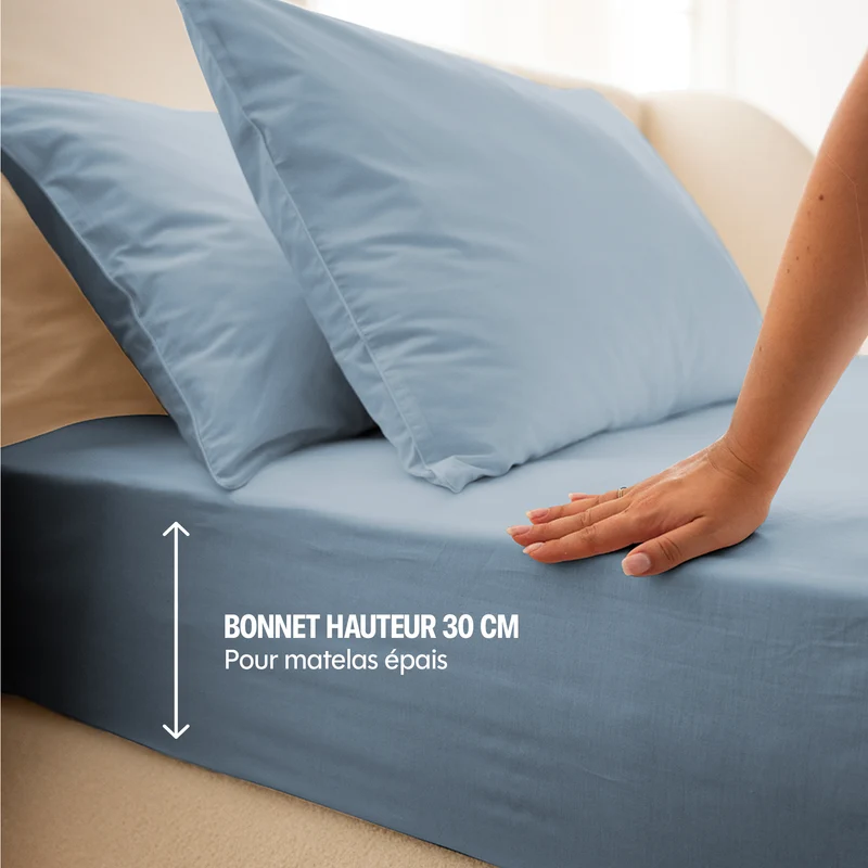Drap housse percale lavée - 8 coloris au choix