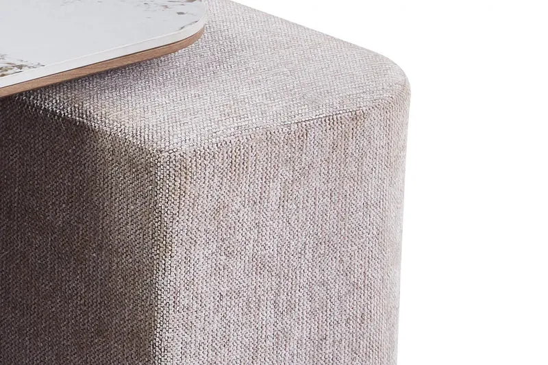 Table Basse avec 4 Poufs en Tissu Pierre Brillante AVORA - 80 x 80 cm