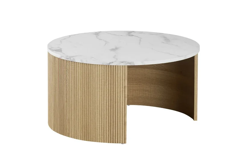 Table Basse Gigogne Ronde en Effet Marbre Beige ROWANE - H : 42/37cm