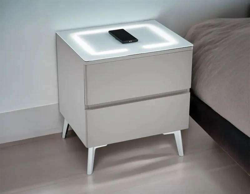 Table de chevet avec LED et Chargeur Induction LYDIE - 50 x 40 cm