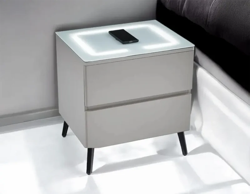 Table de chevet avec LED et Chargeur Induction LYDIE - 50 x 40 cm
