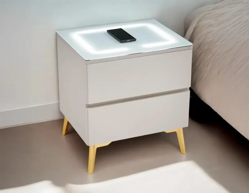 Table de chevet avec LED et Chargeur Induction LYDIE - 50 x 40 cm