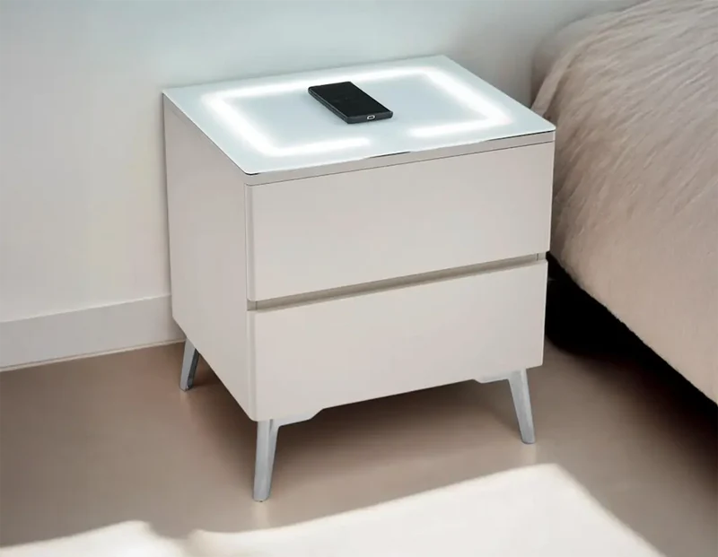Table de chevet avec LED et Chargeur Induction LYDIE - 50 x 40 cm