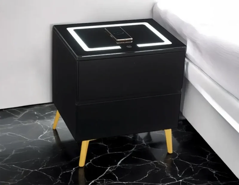 Table de chevet avec LED et Chargeur Induction LYDIE - 50 x 40 cm