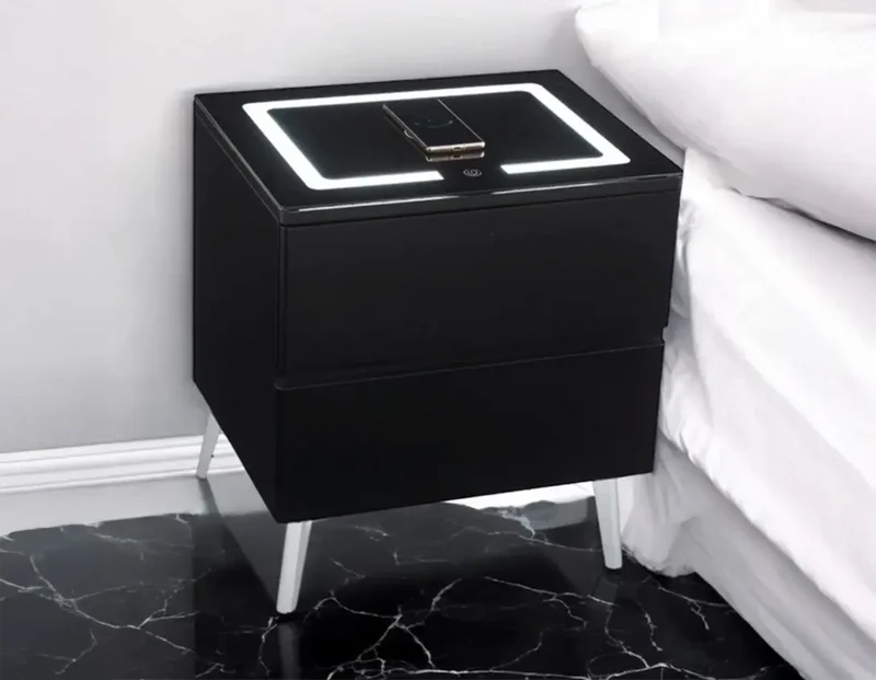 Table de chevet avec LED et Chargeur Induction LYDIE - 50 x 40 cm