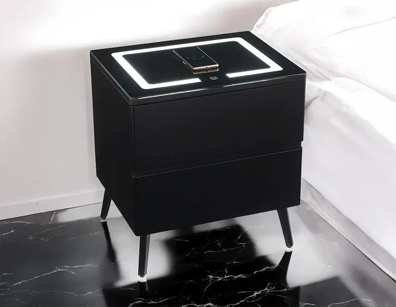 Table de chevet avec LED et Chargeur Induction LYDIE - 50 x 40 cm