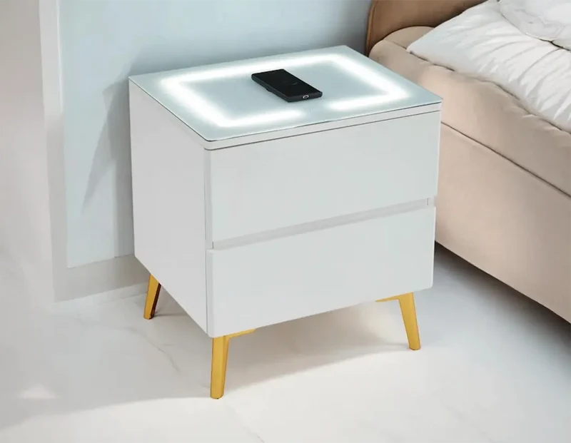 Table de chevet avec LED et Chargeur Induction LYDIE - 50 x 40 cm
