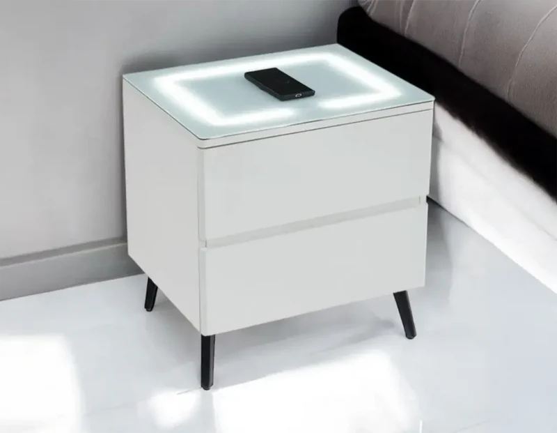 Table de chevet avec LED et Chargeur Induction LYDIE - 50 x 40 cm