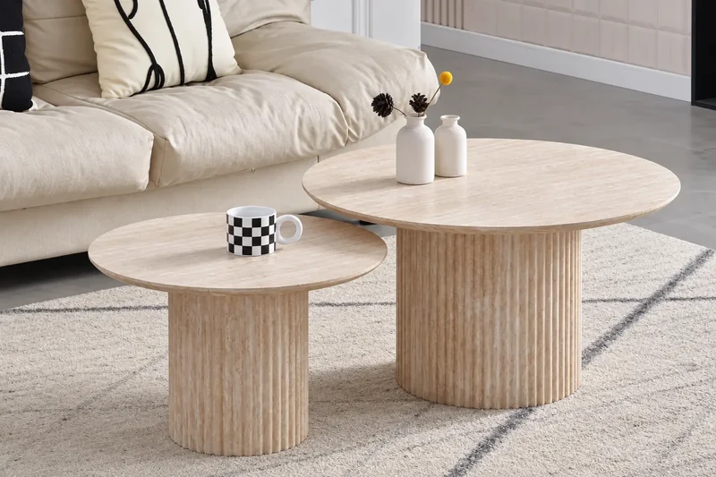 Table Basse de Salon Duo Gigogne En Effet Travertin MILO - Par lot de 2