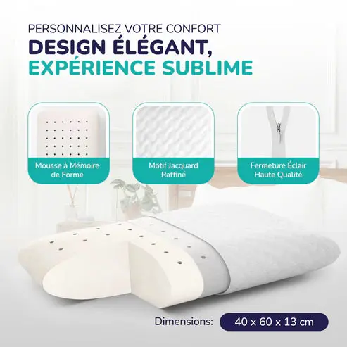 ZenPur - Oreiller Cervical Ergonomique "Ferme" en Mousse à Mémoire de Forme et Anti-Acariens