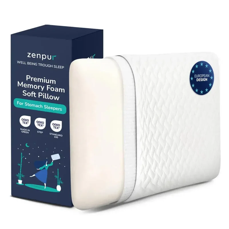 ZenPur - Oreiller Cervical Ergonomique "Souple" en Mousse à Mémoire de Forme et Anti-Acariens