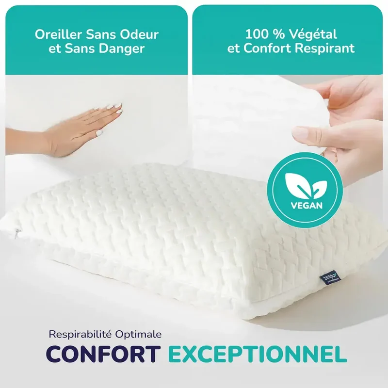 ZenPur - Oreiller Cervical Ergonomique "Souple" en Mousse à Mémoire de Forme et Anti-Acariens