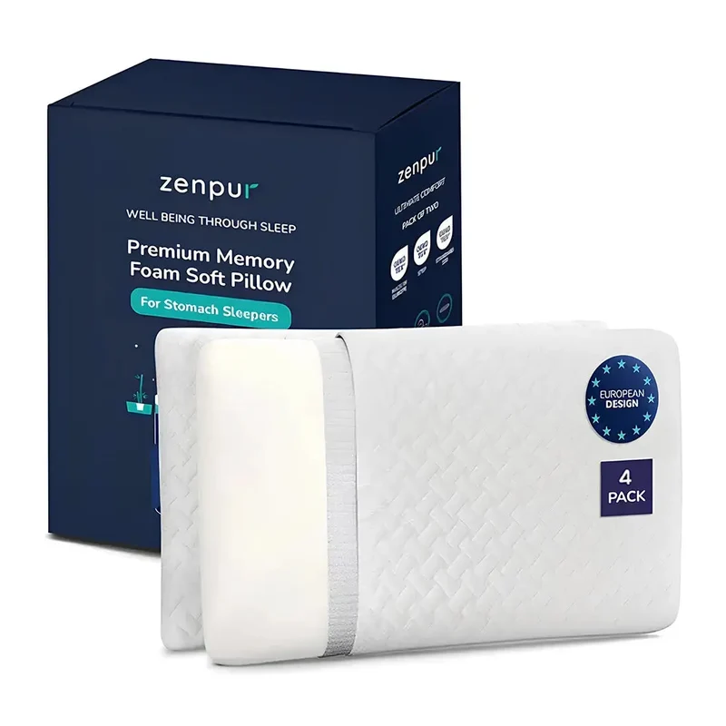 ZenPur - Oreiller Cervical Ergonomique "Souple" en Mousse à Mémoire de Forme et Anti-Acariens