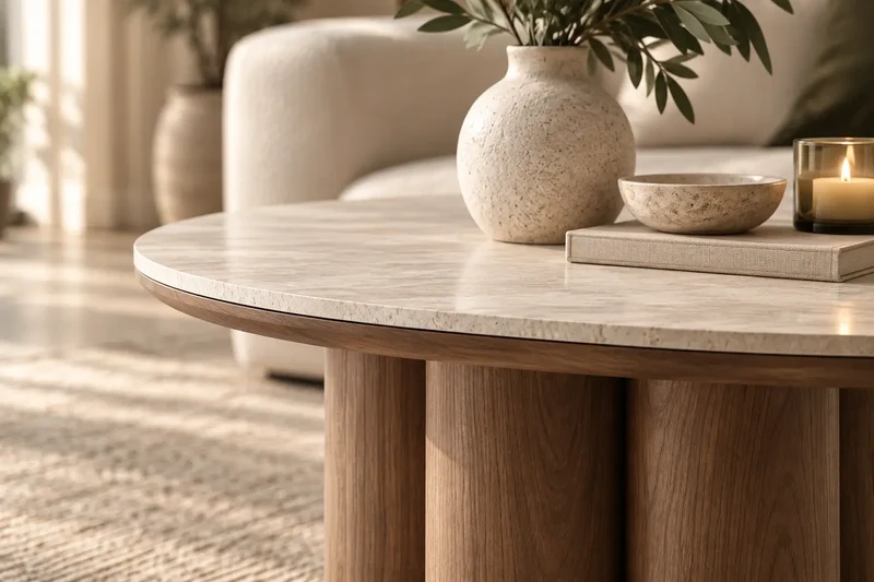 Table Basse de Salon Effet Travertin ORIGO - Ø85 cm