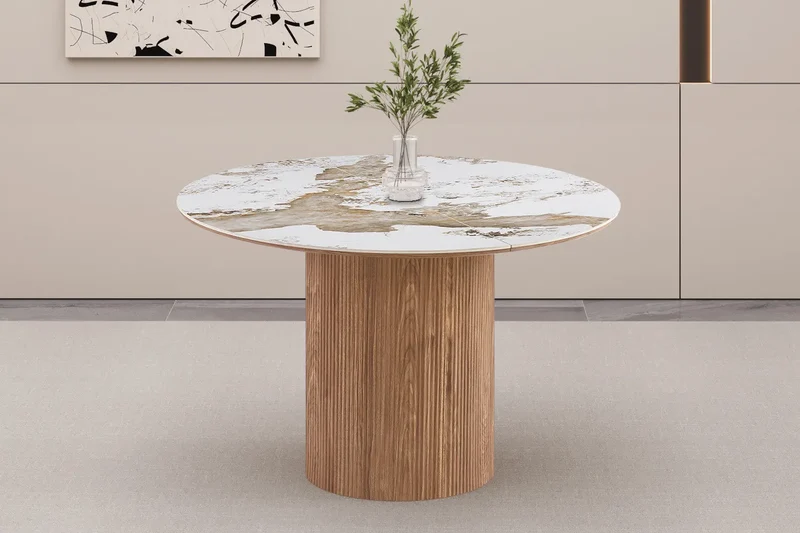Table à Manger Extensible AVORA en Pierre Brillante Beige - 120 à 200 cm