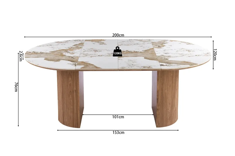 Table à Manger Extensible AVORA en Pierre Brillante Beige - 120 à 200 cm