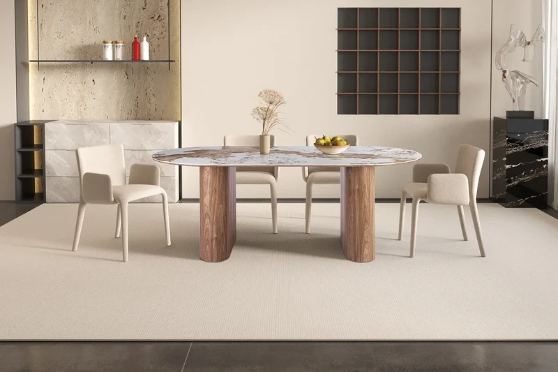 Table à Manger AVORA en Pierre Brillante Beige - 210 x 100 cm