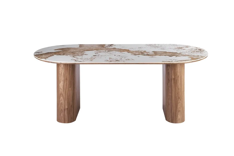 Table à Manger AVORA en Pierre Brillante Beige - 210 x 100 cm