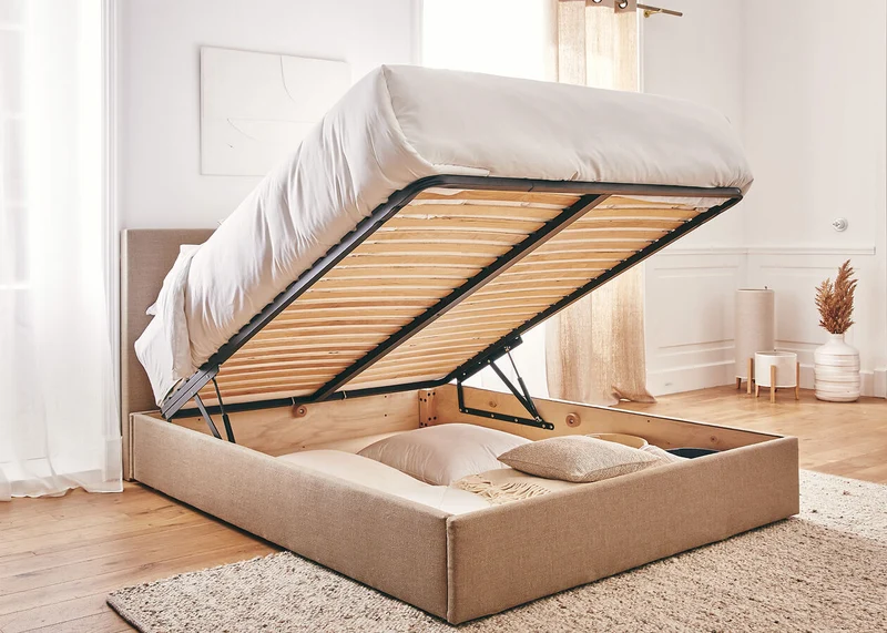 Lit coffre en bois et lin OTTO