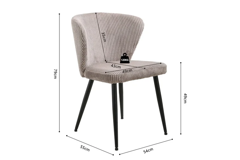 Chaise de Salle à Manger TONYO en Velours Côtelé - 54 x 55 cm