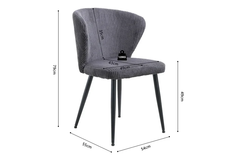 Chaise de Salle à Manger TONYO en Velours Côtelé - 54 x 55 cm