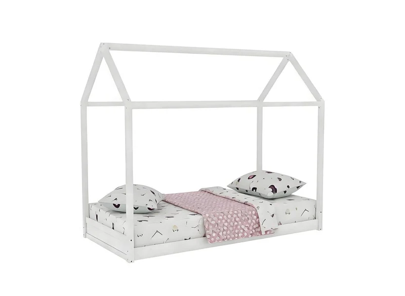 Lit cabane en bois blanc 90 x 190 cm POPY