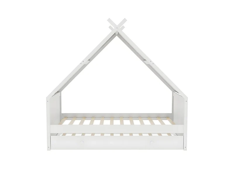 Lit gigogne cabane en bois blanc 90 x 190 cm LIMEO