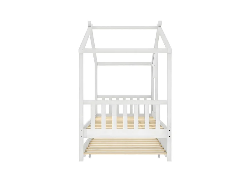 Lit gigogne cabane en bois blanc 90 x 190 cm MILIO