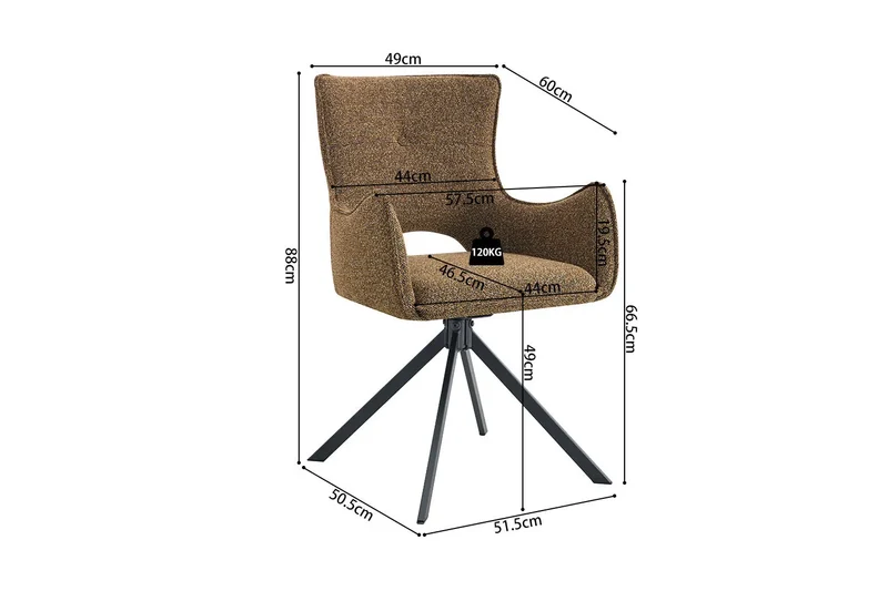 Chaises Pivotantes de Salle à Manger avec Accoudoirs BILY en Tissu - 57,5 x 60 cm