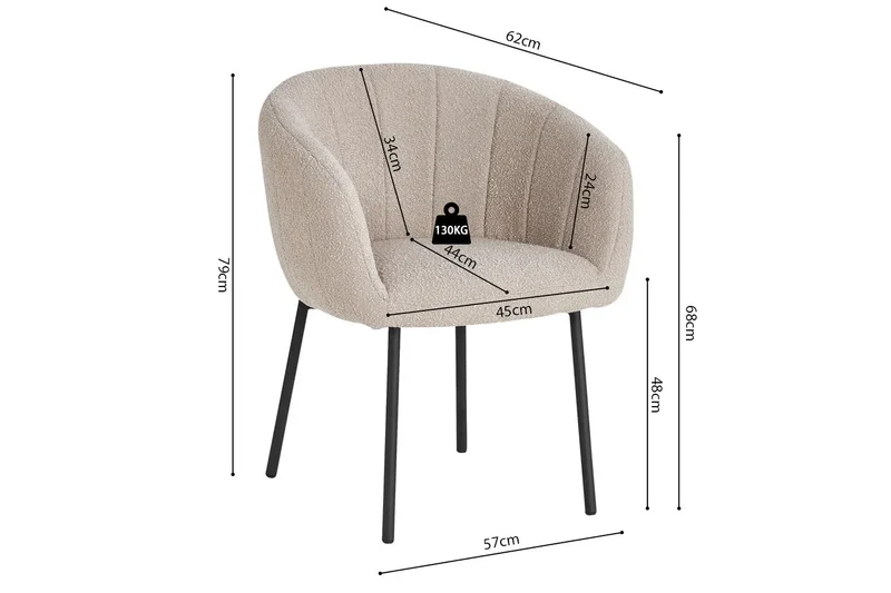 Chaises de Salle à Manger SAVINA avec Accoudoirs - 57 x 62 cm