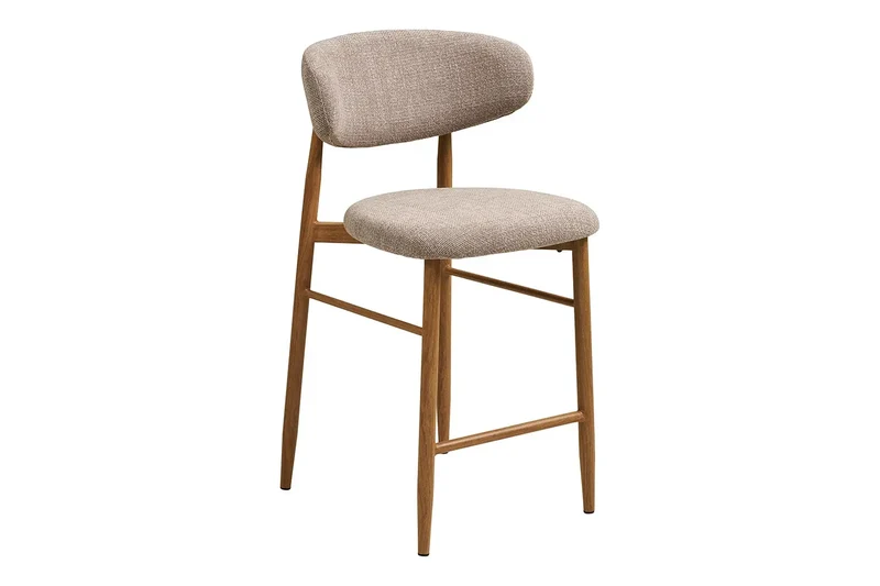 Chaise de Bar LEVANTO Tissu Sable Pieds Effet Bois - 52 x 55 cm