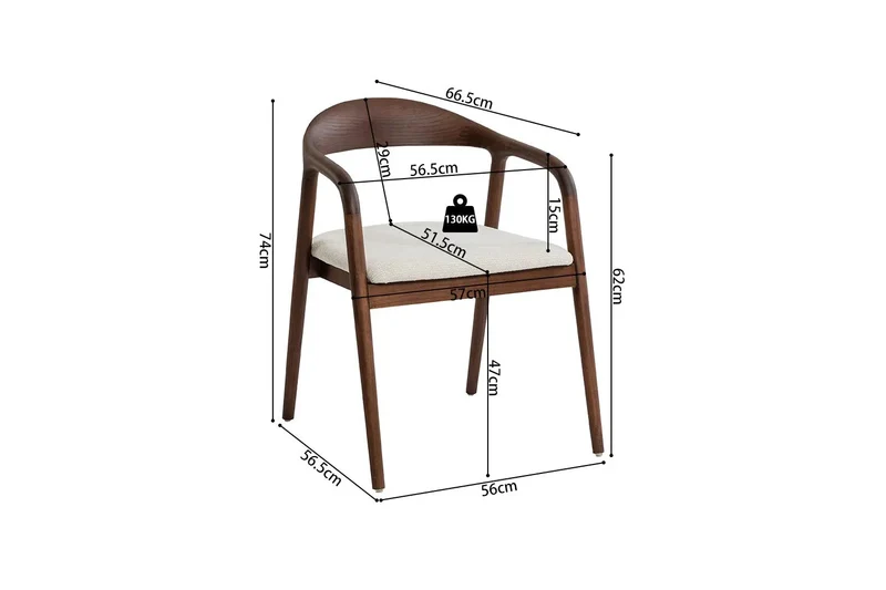 Chaise avec Accoudoirs CLARA en Bois de Frêne - 57 x 66.5 cm