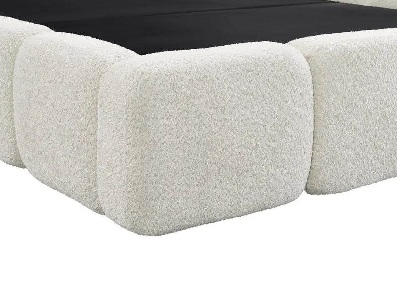 Lit coffre en tissu bouclette beige 160x200 cm BUBBLE
