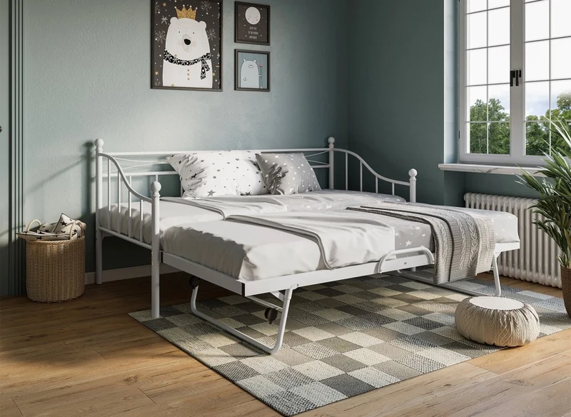 Lit banquette gigogne en métal blanc ALICIA 90 x 190 cm